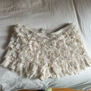 Free People Cream Ruffle Shorts